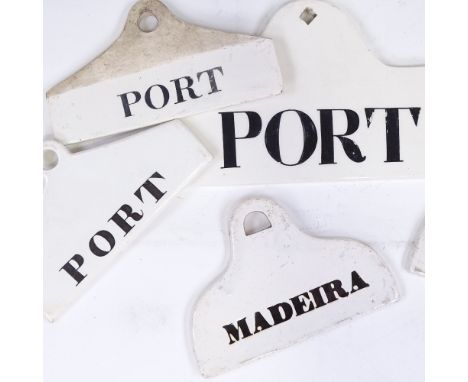6 various mid-19th century glazed ceramic wine cellar labels, largest width 18.5cm, smallest 12.5cmLargest Port label has sma