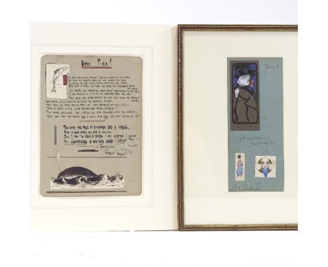 Ink and watercolour, Odds fish, 1903, 10" x 7", and A K MacDonald, watercolour/ink, sketch (2)Good condition 