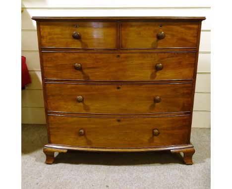 19th century mahogany bow-front chest of 3 long and 2 short drawers, on ogee bracket feet, width 1.1m, height 1.07m 