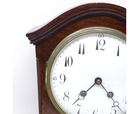 An Edwardian inlaid mahogany-cased dome-top mantel clock, enamel dial, with 8-day movement striking on a gong, case height 32