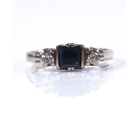 An early 20th century 18ct gold 3-stone sapphire and diamond dress ring, platinum-top settings, total diamond content approx 