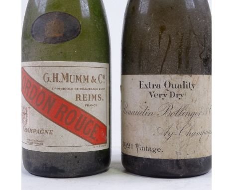 Renaudin Bollinger Vintage 1921 Champagne "Extra Quality, Very Dry", and non-Vintage Mumm Cordon Rouge (2)Fill to should leve