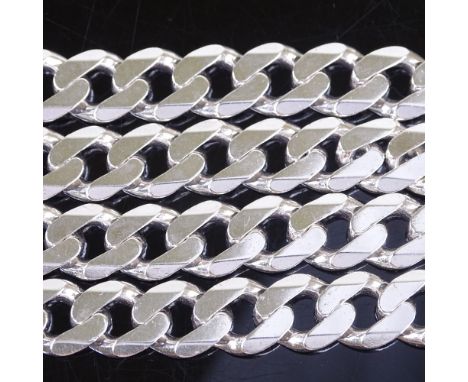 A modern sterling silver flat curb link chain necklace, necklace length 56cm, 90.7gGood original condition, no damage or repa