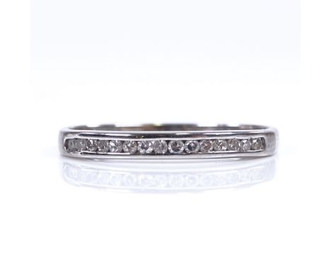 A 9ct white gold diamond half eternity ring, total diamond content approx 0.15ct, setting height 2.4mm, size R, 1.5gVery good