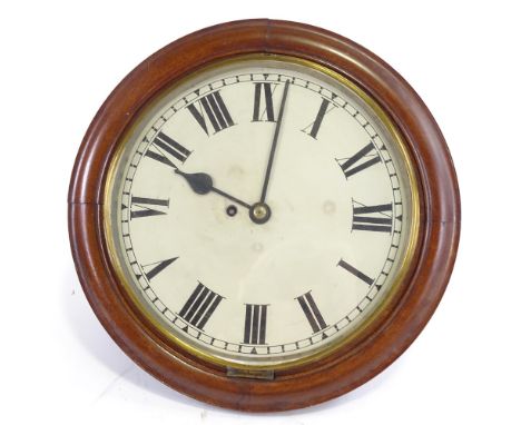 A 19th century oak-cased dial wall clock, painted dial in moulded surround, brass triangular-shaped movement with chain drive