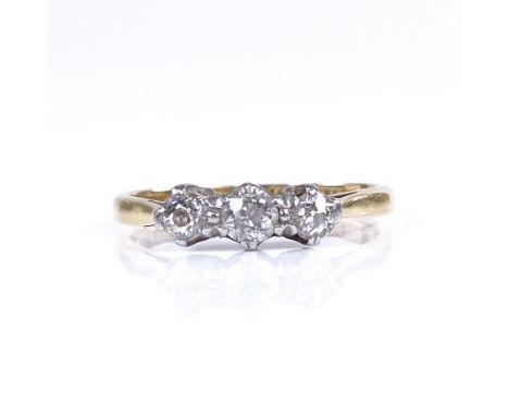 An early 20th century 18ct gold 3 stone diamond dress ring, total diamond content approx 0.35ct, setting height 4.5mm, size P