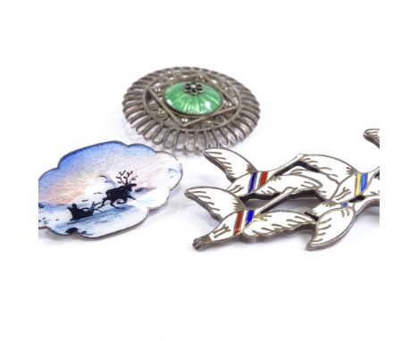 Various Scandinavian silver and enamel jewellery, including Erik Magnussen Emeret brooch, Olaf Fritjof Hjortdahl sleigh brooc