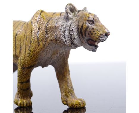 Austrian cold painted bronze tiger, no maker's marks, length 12cmVery good condition, a few tiny surface paint rubs 