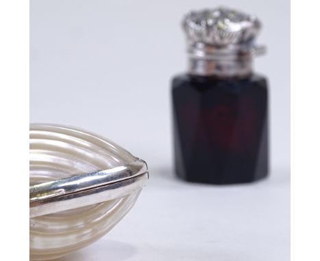 An Edwardian silver-topped faceted-glass ruby scent bottle, by C C May & Sons, hallmarks Birmingham 1907, and a mother-of-pea