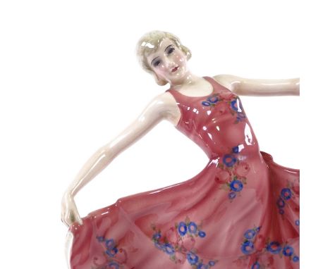 Goldscheider, glazed pottery figure, girl in a summer dress, impressed serial no. 6020-650, transfer factory marks, height 29