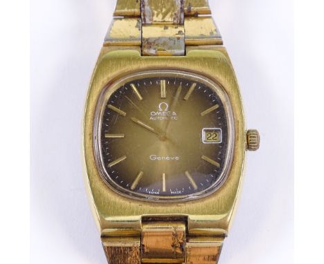 OMEGA - a Vintage gold plated stainless steel Geneve automatic wristwatch, circa 1970s, ref. 166.0191 366.0835, smokey gold d