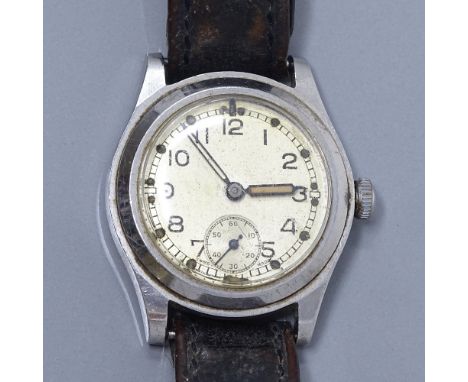 ENICAR - a Vintage stainless steel military issue mechanical wristwatch, silvered dial with Arabic numerals, subsidiary secon