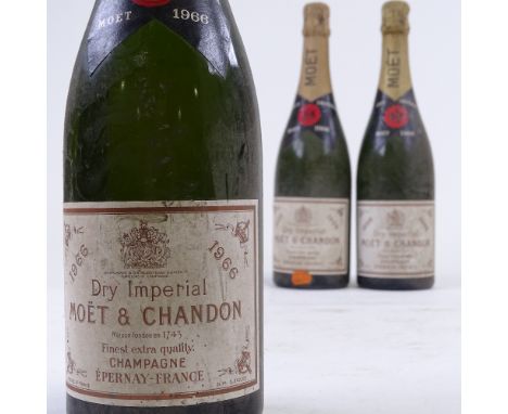 3 bottles Moet & Chandon Vintage 1966 Dry Imperial Champagne (3)Cellared, private collection, fill to upper neck 