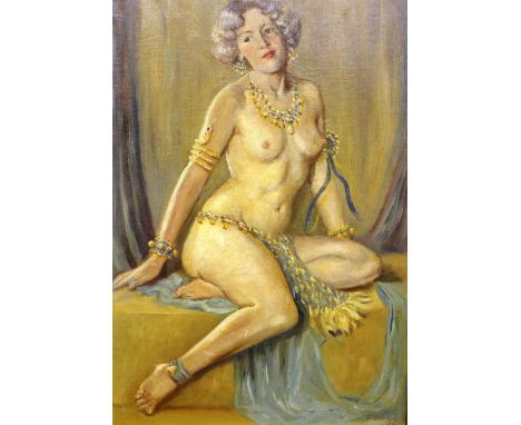 English school oil on board portrait study of a nude female with part info to verso