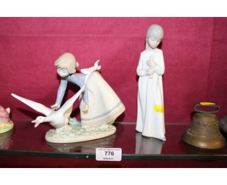  Nao figure of a young girl together with a Lladro figure group