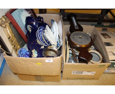 Two boxes of various sundries to include a barometer