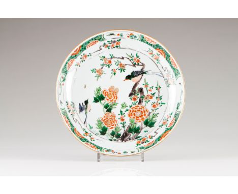 A saucer  Chinese porcelain Polychrome Famille Verte decoration depicting floral motifs and birds Kangxi Period (1662-1722) (