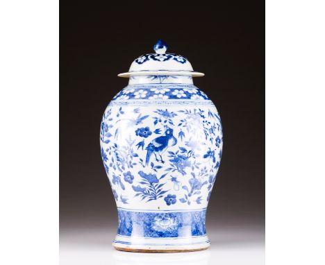 A vase  Chinese porcelain Blue under glaze decoration depicting flowers, birds and insects Kangxi Period (1662-1722) (small h