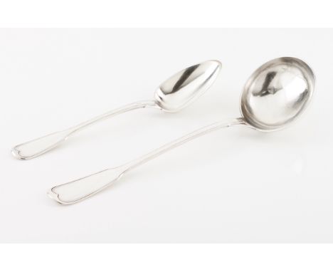 A soup ladle and a serving spoon  French silver Ladle with Tête de Minerve 1 mark (1838-1971) and spoon with Tête de Vieillar