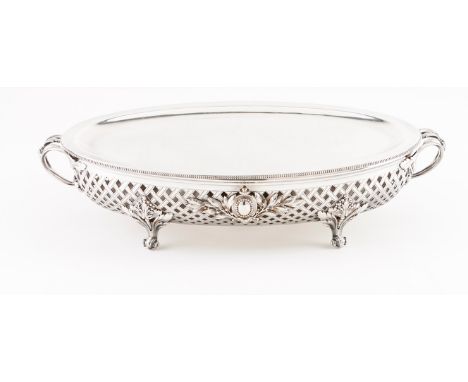 A dish warmer, CHRISTOFLE  Silvered metal, chased and pierced decoration in the Louis XVI manner, interior with lamp France l