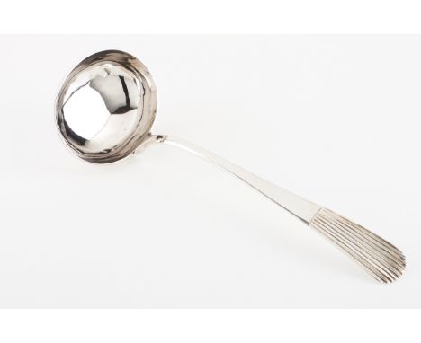A soup ladle  Portuguese silver of the 19th century Handle with fluted decoration Porto assay mark (1887-1881) and José Marqu