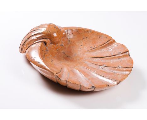 A holy water basin  Pink marble Carved as a shell Portugal, 18th century (small defects)  14x32x45 cm  