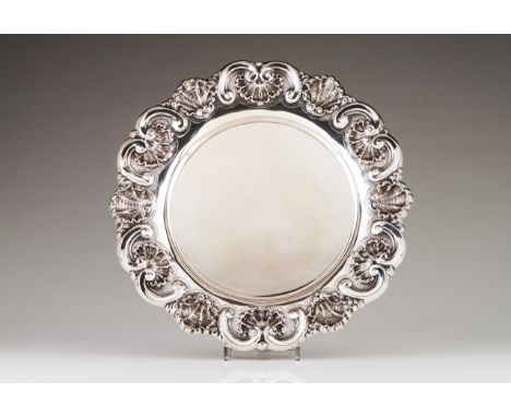 A display salver  Portuguese silver Scaloped, relief and chiselled tab decorated with volutes and shells Porto assay mark (19