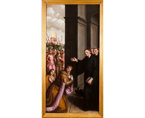 Conversion of King Totila by Saint Benedict at Montecassino Diogo Teixeira – António da Costa, c. 1590 Oil on panel Lot Essay