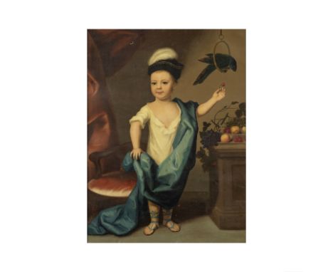 John Theodore Heins Senior (1697-1756 Norwich)Portrait de jeune garçon qui nourrit son perroquet signé et daté 'Heins, Fec: 1