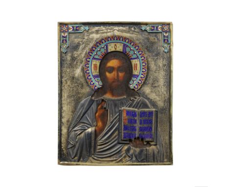 L'icône du Christ pantocratorIcon of Christ Pantocratormaker's mark in Cyriilic 'AZ', 1878 -1895, Moscowtraditionally painted