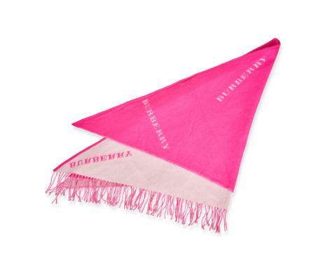 BURBERRY PINK LOGO SHAWLCondition grade A-.Pink cashmere shawl with light pink Burberry logo and reverse colours on the oppos