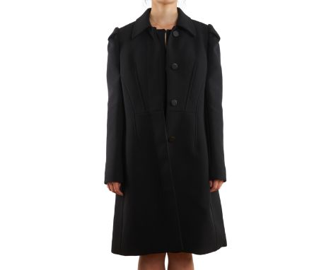 LOUIS VUITTON BLACK WOOL COATCondition grade B+.Size 40. 98cm chest, 105cm length, 67.5cm sleeve length. Long black wool coat