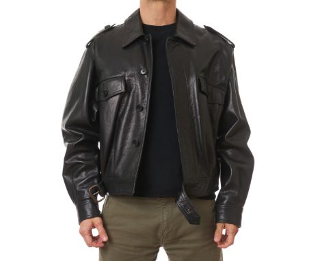 NO RESERVE FORMA LEATHER JACKETCondition grade B+.Men's size L. 120cm chest, 64cm length. Black leather with button-up at fro