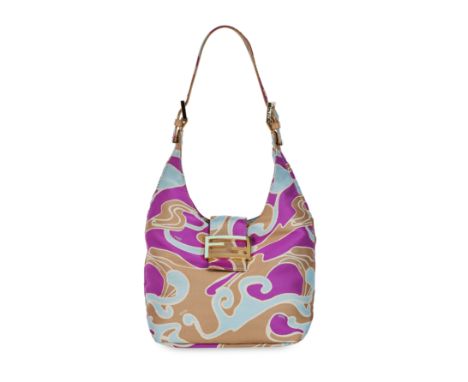 FENDI SILK PATTERNED BAGCondition grade B+.Purple, blue and brown abstract patterned silk, with a leather and silk adjustable