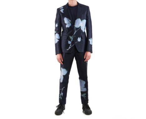 NO RESERVE ALEXANDER MCQUEEN INDIGO CAMO INK FLORAL JACKET & TROUSERS SETCondition grade A-.Jacket size 50. Trousers size 52.