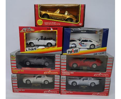 Majorette, Polistil &amp; New Bright, a boxed Group of Porsche Models. Includes Porsche 944 Turbo with others. Although unche