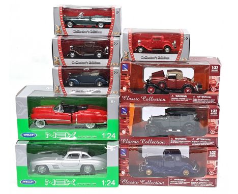 Welly Nex Models, NewRay &amp; similar, a boxed Car group. &nbsp;Includes 1953 Cadillac Eldorado &amp; Mercedes-Benz 300 SL. 