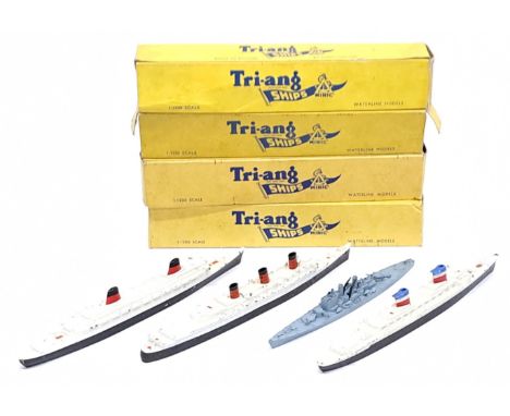 Tri-ang Mimic Ships, 1:1200 Scale, Waterline Models, a boxed group. &nbsp;Consisting of M707 SS France, M703 RMS Queen Mary, 