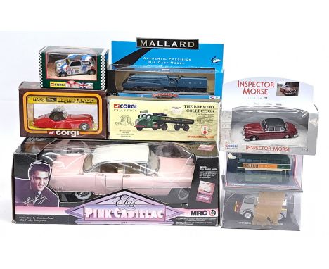 Corgi &amp; MRC, a boxed Car, Commercial &amp; Train group. &nbsp;Includes Elvis Presley&rsquo;s Pink Cadillac, Inspector Mor