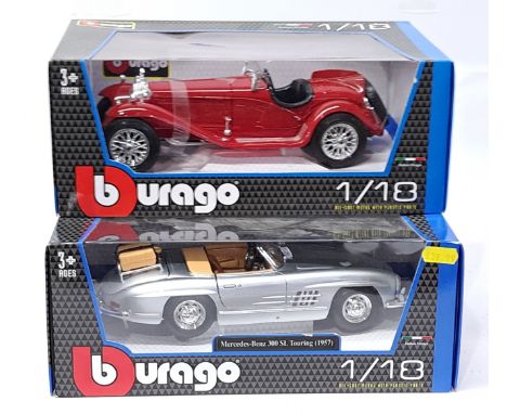 Bburago, 1:18 Scale, a boxed Touring Car pair. &nbsp;Consisting of Alfa Romeo 8C 2300 Spider Touring &amp; Mercedes-Benz 300 