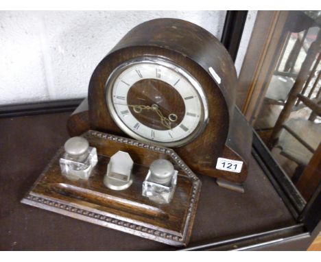 Oak mantle clock & desk tidy