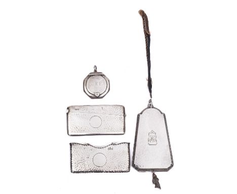A mixed group of silver and silver plated wares including; a curved silver open car case makers mark rubbed out, Birmingham 1