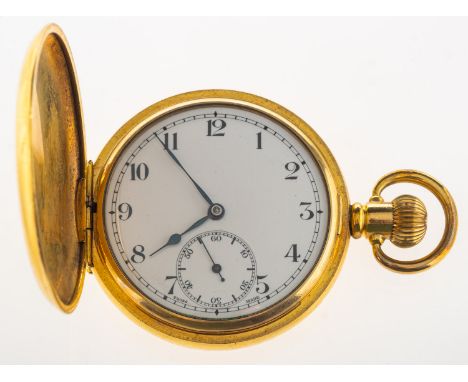 Dennison a gold-plated full-hunter pocket watch the white enamel dial having black Arabic numerals, a subsidiary seconds dial