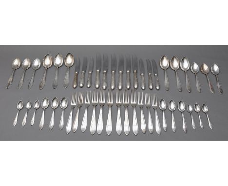 An early 20th century Austrian silver plated canteen of flatware by Argentor, stamped plate grade 90; comprising of six table