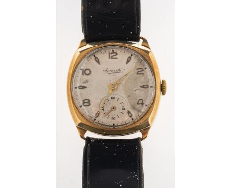 Everite a gentleman's 9ct gold wristwatch the round silvered dial having baton and Arabic numeral markings, dauphine hands, a