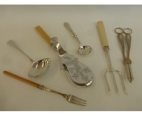 An 18th Century silver sauce ladle, maker Thomas Northcote, London 1784 and an assortment of silver plated serving flatware i