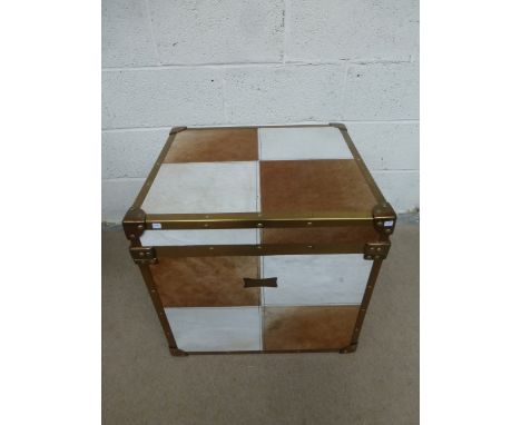EICHHOLTZ - brass bound twin handled brown pony skin chest/flight case trunk R.R.P £885.