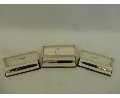 A cased Parker 17 Lady fountain pen and two other Parker fountain pens both with original boxes.