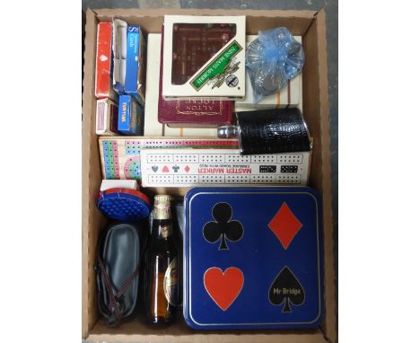 A box of assorted mixed collectables including Ma Jong, Bridge, Cribbage etc.