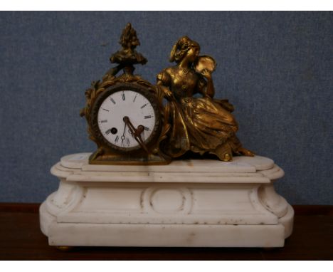 A 19th Century French gilt metal and white marble mantel clock 